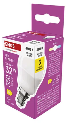 LED žárovka Classic Mini Globe / E14 / 2,5 W (32 W) / 350 lm / neutrální bílá