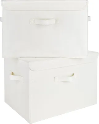 Produktbild von Aufbewahrungsbox 43x30x29 cm, 2 Stücke, Stoffbox mit Deckel, für Kleidung, gelb und weiß
