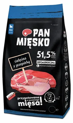 Produktbild von PAN MIĘSKO Puppy Veal with quail L – trockenfutter für Hunde – 3kg, KI-generiertes Bild