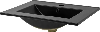Zdjęcie produktu dla Umywalka LuxeBath Kwadratowa umywalka nablatowa, 61,5x47x17,5 cm, czarna, wykonana z ceramiki, w komplecie zestaw odpływowy z przelewem