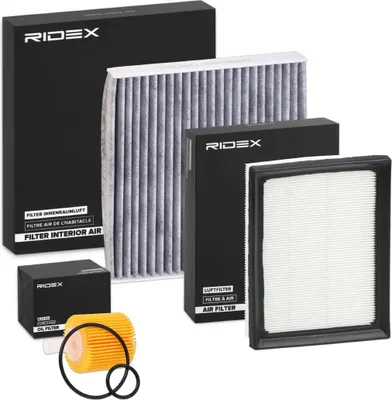 Produktbild von RIDEX Filterset Inspektionspaket Filtersatz für VW Polo Limousine (9N4) für OPEL ZAFIRA B (A05) für TOYOTA Corolla XII Kombi (E210) für LEXUS CT
