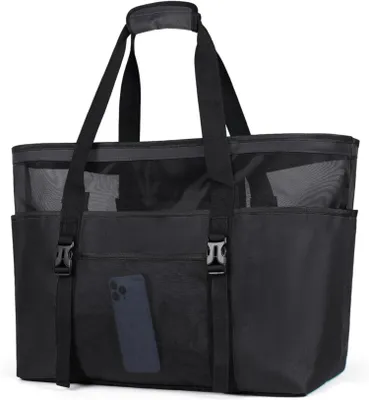 Produktbild von Strandtasche XXL Damen Badetasche Wasserdicht Mesh Beach Bag Schwarz