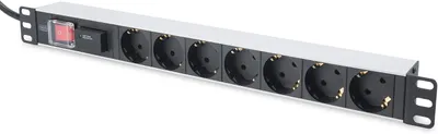 Zdjęcie produktu dla DIGITUS 19 – listwa zasilająca – 7 gniazd – 1U – 250VAC – 50/60Hz – 16A – 4000W – z wyłącznikiem i zabezpieczeniem przeciwprzepięciowym