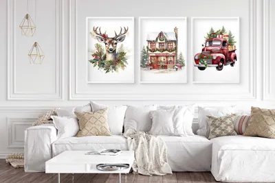 Produktbild von DECOWALLS Poster Set 3 Teile - Weihnachtsposter für Wohnzimmer - Weihnachtsbaum Hirsche 30x40 cm