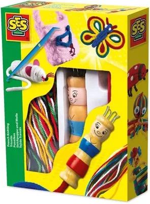 Produktbild von SES Creative Tricotin Puppe Kinder Set, Holz Strickliesel, Kreatives Hobby ab 5 Jahren, Inkl. Wolle & Anleitung