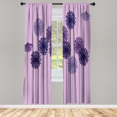 Produktbild von ABAKUHAUS Löwenzahn Vorhänge 2 Panel Set für Wohnzimmer Schlafzimmer Dekor, Abstrakte Wild Silhouetten Pflanzen Inspirations Wiese İn Sommersaison, 150 cm x 175 cm, Mauve