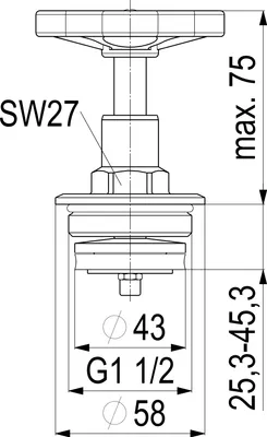 A technical drawing with dimensions of a valve component.
