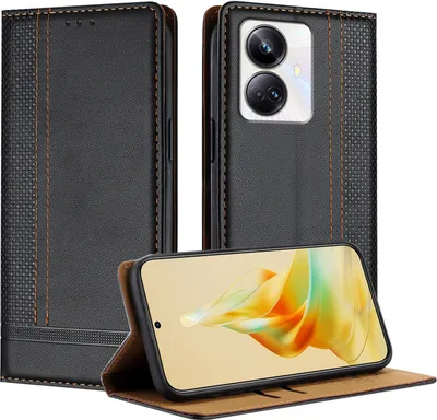 Obrázek produktu pro Pouzdro pro Realme 10 Pro+ kožené flipové pouzdro s funkcí stojánku černé