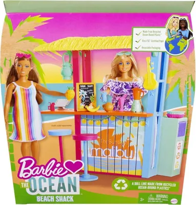 Image de Barbie Loves the Ocean Set de jeu de cabane de plage en plastique recyclé