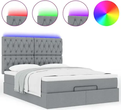 Produktbild von Ottoman-Bett mit Matratze & LEDs Hellgrau 140x190 cm Stoff