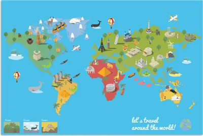 Produktbild von MuchoWow® Poster Weltkarte Kinder - Modern - Symbole 60x40 cm - Schlafzimmerdekoration