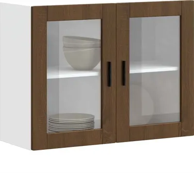 Produktbild von Küchen-Hängeschrank mit Glastür Porto Braun Eichen-Optik