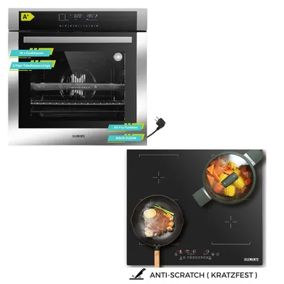 Produktbild von KB ELEMENTS Sparset, Einbauherd Set, Herdset, Kratzfestes Induktionskochfeld 60cm, Einbaubackofen 60cm, 15 x Funktionen, Air Fry, ELK75DV3/111AS