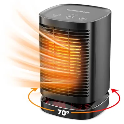 Obrázek produktu pro Vulpes Goods Keramický ohřívač s ventilátorem - Keramický ohřívač - 950 W ohřívač - Oscilace 70° - 3 úrovně výkonu - Elektrický ohřívač s ventilátorem - Ohřívač s ventilátorem - Černý