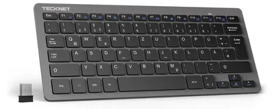 Produktbild von TECKNET Slim Kabellose Tastatur, Deutsches Layout QWERTZ, 2.4 GHz, 78 Tasten Mini Wireless Tastatur mit Nano USB Empfänger für Windows 11/10/8/7/Vista/XP and Android Smart TV - Grau