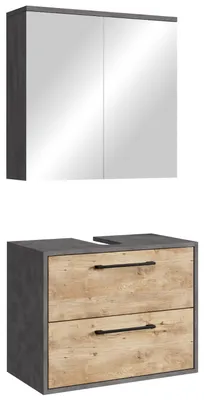 Immagine prodotto di Mobile sottolavabo Florence 60 cm – Castagno e grigio – armadietto a specchio