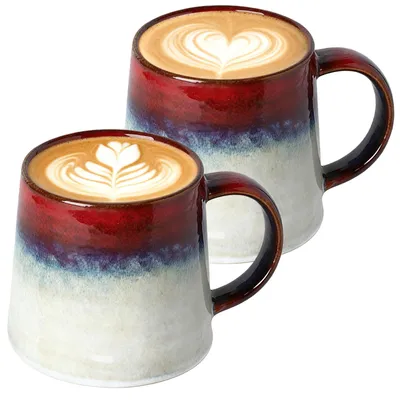 Keramik Kaffeebecher 2er Set 450 ml rot