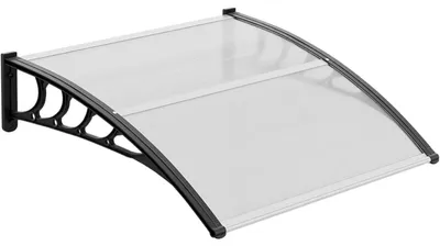 Image de Auvent pour porte et fenêtre - 100 x 150 cm - Auvent en polycarbonate - Transparent - Protection UV - Protection contre la pluie et la neige - Pour terrasse, balcon, entrée - Crystal