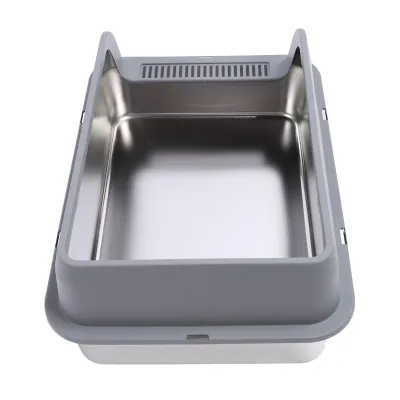 Produktbild von Edelstahl Katzentoilette extra groß 60x40cm, halboffen mit Deckel, hochwandig & geruchsfrei, spritzsicher – für große Katzen