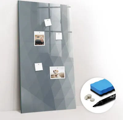 Produktbild von Magnetpinnwand Memoboard - Zubehörsatz - Schwarzer Marker + Schwamm + Magnete - 60 x 120 cm - Abstraktion grauer Wellen