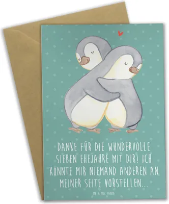 Produktbild von Mr. & Mrs. Panda Grußkarte 7. Hochzeitstag Kupferhochzeit - Meeresbrise - Geschenk, weihnachtskarten, Ehejubiläum, Klappkarte, Heirat, handgefertigte Geschenke, Ehefeier