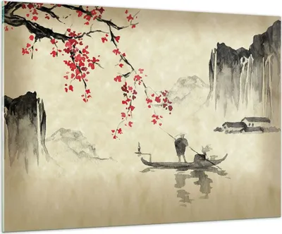 Produktbild von Bilder auf glas - Einteilig - Blume Kirschen Japan - 100x70cm - Glasbilder - Wandbilder - Bilder - zum Aufhängen bereit - Wanddekoration aus Glas - Glas Bilder - Wandbild auf Glas - GAA100x70-5020