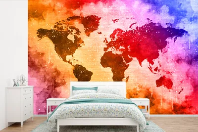 Produktbild von MuchoWow® Fototapete für Wohnzimmer oder Schlafzimmer Wandtapete Vinyl Motivtapete Weltkarte - Farbe - Farben - 525x350 cm - Das Hintergrundbild