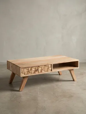 Produktbild von Moderner Landhaus-Stil Couchtisch, massives Holz, Schublade, Ablagefach. 95x50x35 cm | Kadima Design