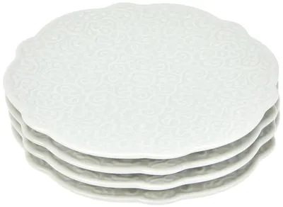 Mokka-Untertasse aus Porzellan, 4 Stück, weiß, Reliefdekor