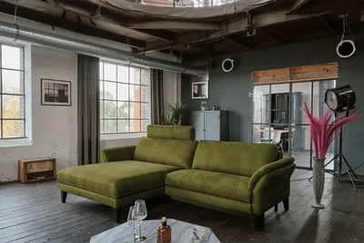 Produktbild von KAWOLA Sofa MALTA Ecksofa Stoff moosgrün mit Kopfstütze Recamiere links
