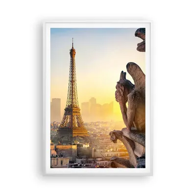 Produktbild von Gerahmtes Poster - Weißer Rahmen - Wasserspeier Turm Eiffel - 70x100 cm - Wand Bild - Wanddeko - Wandbilder - Kunstposter - Wandposter - Bilderrahmen - Bilder - Kunstdruck - P2WPA70x100-4633