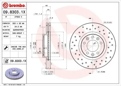 Immagine prodotto di Disco freno BREMBO 09.8303.1X