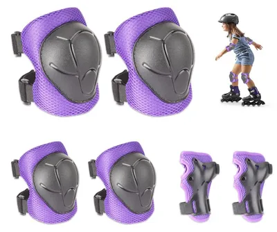 Produktbild von Knieschoner Kinder, 6 in 1 Skate Protektoren Set mit Knieschoner Ellenbogenschoner Handgelenkschoner Kinder Inliner Schoner Set 3-8 Jahre alte Kleinkinder für Skateboard Radfahren, Lila – Violett