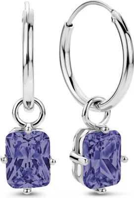 Produktbild von New Bling 9NB-1265 Silberohrringe mit Anhänger - Kristall - Rechteck - Lila - 8x6mm - Ohrringe - 15x1.5mm - Ohrringe - Rhodium - Silber
