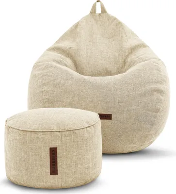 Produktbild von Green Bean® 2er Set Indoor XXL Sitzsack "Home Linen" + Hocker mit EPS Perlen Füllung - Sand Creme