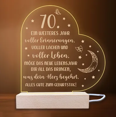 Produktbild von INDIGOS UG - LED Nachttischlampe - 70. Geburtstag - Herz rechts mit Spruch - Nachtlicht - 3D-LED-Lampe - Geburtstag - Geschenk für Freund, Freundin, Familie - Liebe, Geburtstagsgeschenk