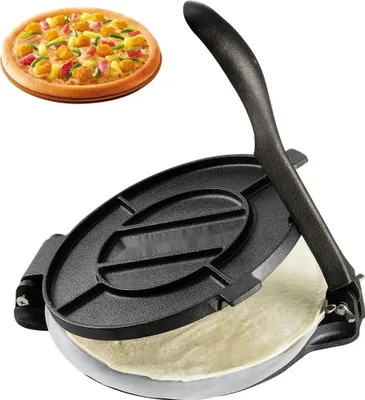 Produktbild von Tortilla-Presse, 20 cm Taco-Presse - Gusseisen Tortilladora, Vorgewürzter Tortilla-Maker mit 100 Pergamentpapieren - Teigmaschine für Mehl-Tortillas, Schwarz