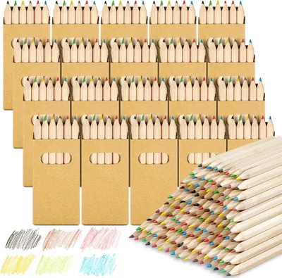 Produktbild von 20 Packungen Buntstifte-Set mit je 6 Buntstiften, 120 Mini Buntstift Mehrfarbig Holzstifte im Kartonetui, Buntstifte für Kinder Kunst Zeichnung, Skizzieren und Färbung
