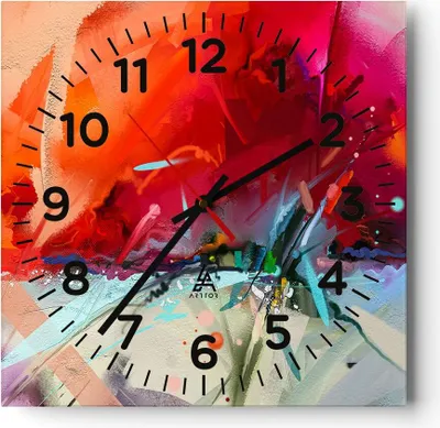 Produktbild von Wanduhr - Quadrat - Glasuhr - Abstraktion modern - 40x40cm - Schleichendes Uhrwerk - Lautlos - zum Aufhängen bereit - Dekoration Modern - Wanddekoration aus Glas - C4AC40x40-4036