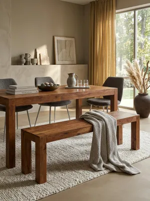 Produktbild von Esszimmer Sitzbank MUMBAI Massiv-Holz Sheesham 120 x 45 x 35 cm Holz-Bank Natur-Produkt Küchenbank im Landhaus-Stil