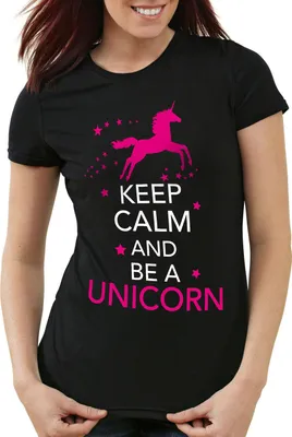 Produktbild von style3 Keep Calm and be a Unicorn Damen T-Shirt Einhorn, Farbe:Schwarz, Größe:2XL