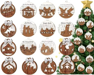 Productafbeelding van Kerstdecoraties - Houten ornamenten - Halloween hangers - Decoratie - Houten kerststallen met ophangoogjes