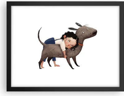 Produktbild von Gerahmtes Poster - Schwarzer Rahmen - Kind Hund Bild - 40x30 cm - Wand Bild - Wanddeko - Wandbilder - Kunstposter - Wandposter - Bilderrahmen - Bilder - Kunstdruck - Wanddekoration - P2BAA40x30-4783
