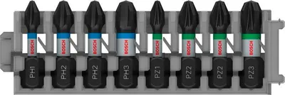 Produktbild von PRO Impact Schrauberbit-Set, PH1/PH2/PH3/PZ1/PZ2/PZ3, 25 mm, 8-tlg