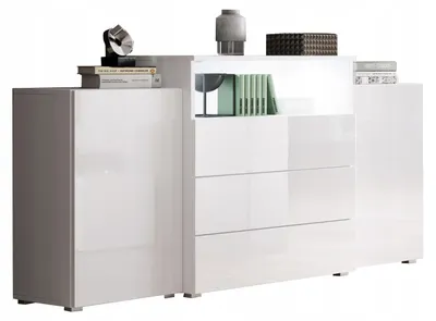Image de Commode combinée POSIE – blanc / blanc brillant