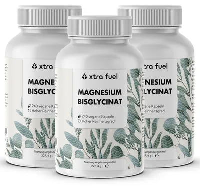 Produktbild von Magnesium Bisglycinat - Chelat-Formel mit 315 mg elementarem Magnesium – 3x Dosen (720x Bisglycinat Kapseln)