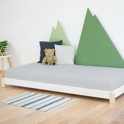 Produktbild von Children's Wooden Single Bed TEENY - Natural decor - White - 120 x 180 cm
