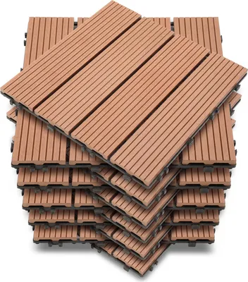 Produktbild von Vigevee Terrassenfliesen Braun 99 Stück (9m²) Klickfliesen in Holzoptik, WPC Fliese,30 x 30cm