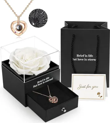 Produktbild von ADAZ Ewige echte Rose mit I Love You Halskette in Geschenkbox