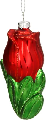 Produktbild von Christbaumschmuck Glas 10cm Tulpe mit Glitzer Figur Rot